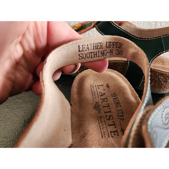 L'ARTISTE Spring Step Leather Soothing Green Earth Sandals 38 (7) - Picture 2 of 8